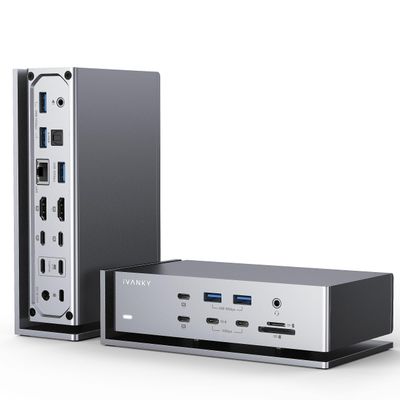 iVANKY FusionDock Max 1 Dual Thunderbolt 4 Chips, 20-in-1 Quad 6K@60Hz Monitor MacBook Docking Station, 40Gbps Dock for Mac M1/M2/M3 Pro/Max, 2HDMI 2.0, 96W PD, 10Gbps USB, 2.5 GbE, Silver