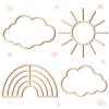 4 Pieces Boho Nursery Cloud Star Wall Decor Wooden Babyroom Moon Rattan Wall Decor Wooden Rainbow for Children Baby Kids Boys Girls Bedroom Nursery Pendant(Cloud Rainbow Sun) view 1