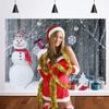 MAQTT 7X5FT Christmas Day Photography Background Snow Capped Pine Trees and Snowman Gifts Friends Birthday Party Decoration Backdrop Banner Prop Photo view 2