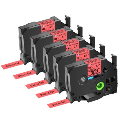 KCMYTONER 5 Pack Compatible for TZe-441 TZe441 TZ441 TZ-441 Laminated Ptouch Label Tape 18mm 0.7 Inch Black on Red Tape for PT-1880C PT-1880 PT-P900W PT-910BT PT-P950NW Label Maker