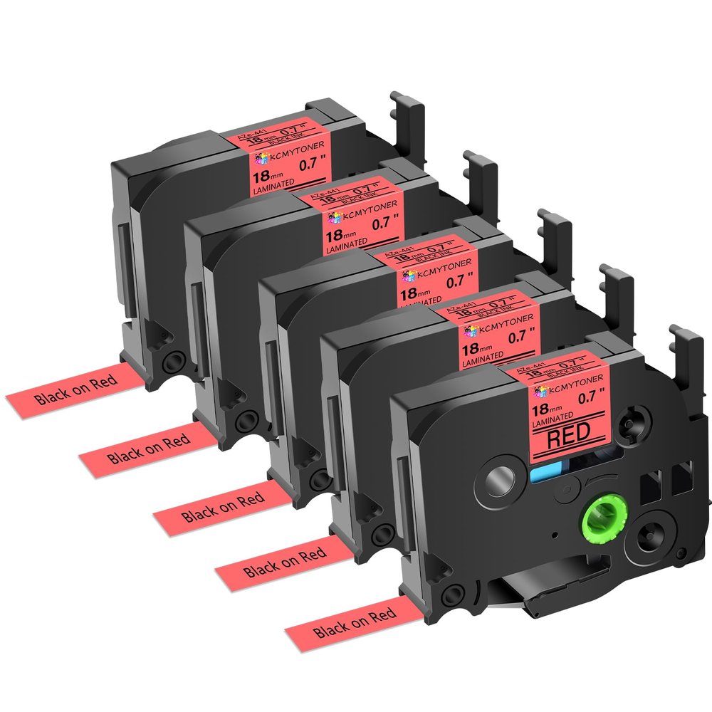 KCMYTONER 5 Pack Compatible for TZe-441 TZe441 TZ441 TZ-441 Laminated Ptouch Label Tape 18mm 0.7 Inch Black on Red Tape for PT-1880C PT-1880 PT-P900W PT-910BT PT-P950NW Label Maker