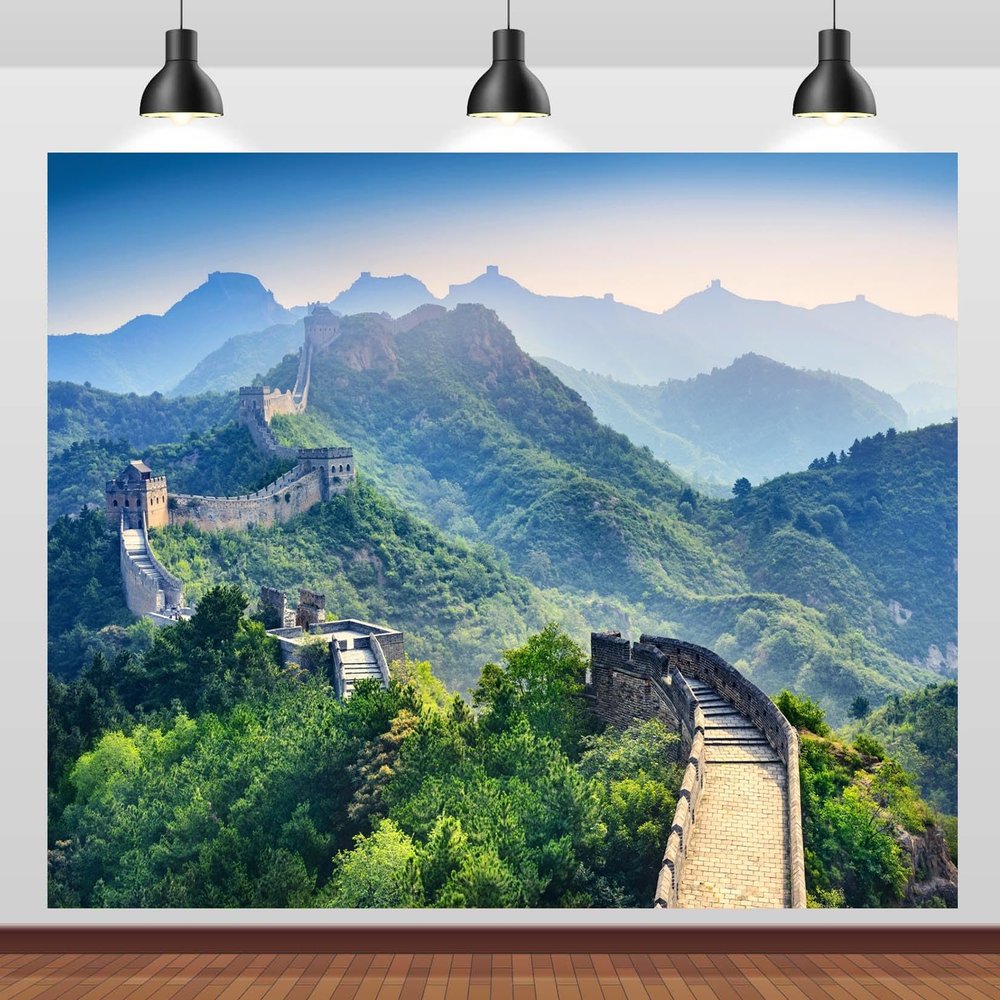 Loccor Fabric 7x5ft China Great Wall Backdrop World Famous Architecture Green Mountain Sky Nature Scenery Background American Chinese Family Decor Kids Adults Travel Portrait Shoot Props
