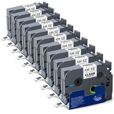 Absonic 10-Pack Tze Tz Label Tape Clear Compatible for Brother Tze-131 Tze131 Tz-131 Tz131 P Touch Tape 12mm 0.47" Black on Clear Label Maker Tape 1/2 inch Laminated for PTD220 PTD210 PTD200 PTH110