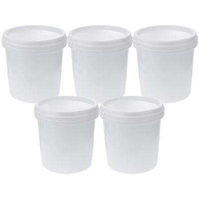 Veemoon 5 Pcs Plastic Pail with Lid, Grade Storage Bucket Portable Cleaning Bucket Heavy Duty Water Container Round Wash Pail for Paint Pigment Fishing Housework (1L White)