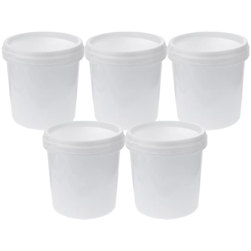 Veemoon 5 Pcs Plastic Pail with Lid, Grade Storage Bucket Portable Cleaning Bucket Heavy Duty Water Container Round Wash Pail for Paint Pigment Fishing Housework (1L White)