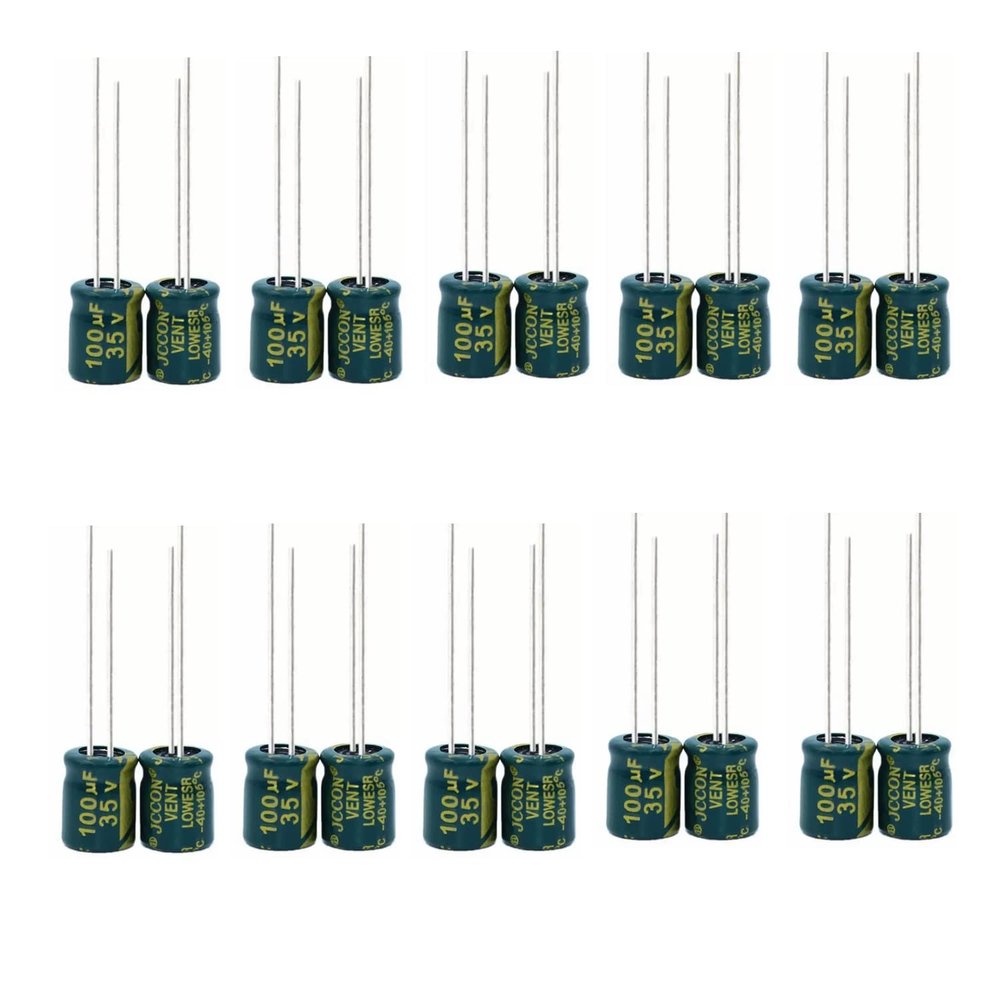 100pcs jccon 100uf 35v Green Gold Capacitors Audio Amplifier Inline High-Frequency Low Resistance Aluminium Electrolytic Capacitor (6x11mm)