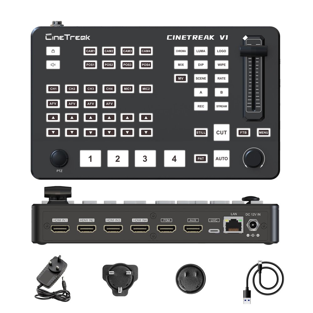 CINETREAK V1 Vertical Livestreaming Video Switcher Mixer with PVW/PGM Output PTZ Camera Control,RTMPs livestream for ins, tiktok