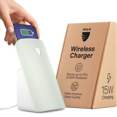 Elvy Fast Qi Wireless Charger for Cell Phones - Designed with EMF Management Technology for Enhanced Charging, Advanced Environmental Shielding, Radiation Blocker (Mint Green)