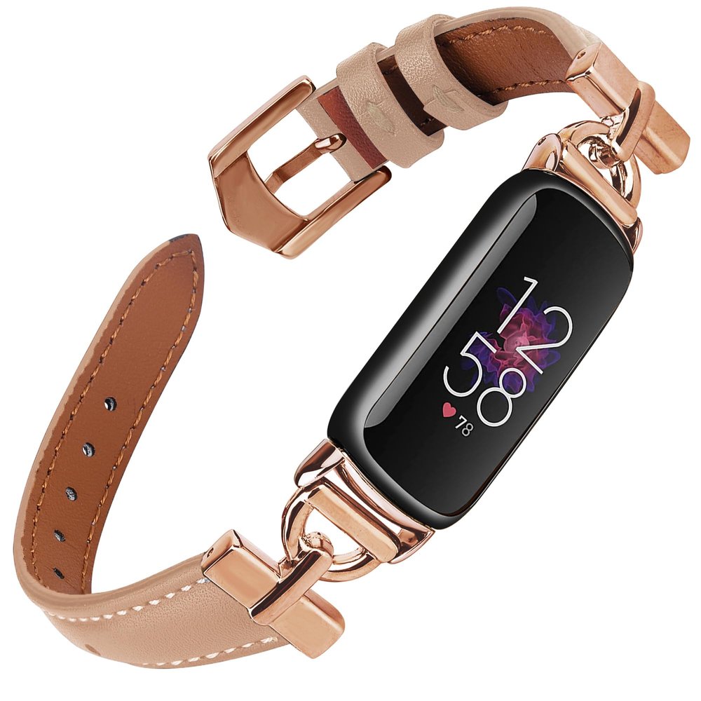Apawband Unique D-shape Metal Buckle Leather Bands for Fitbit Luxe