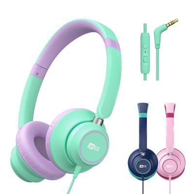 MEE audio KidJamz KJ45 Childrens Safe Listening Headphones with Volume Limiter & Microphone, Adjustable On-Ear Kids Headset Wired w/3.5mm Jack for Online Learning/School/Travel/Tablet (Mint/Lavender)
