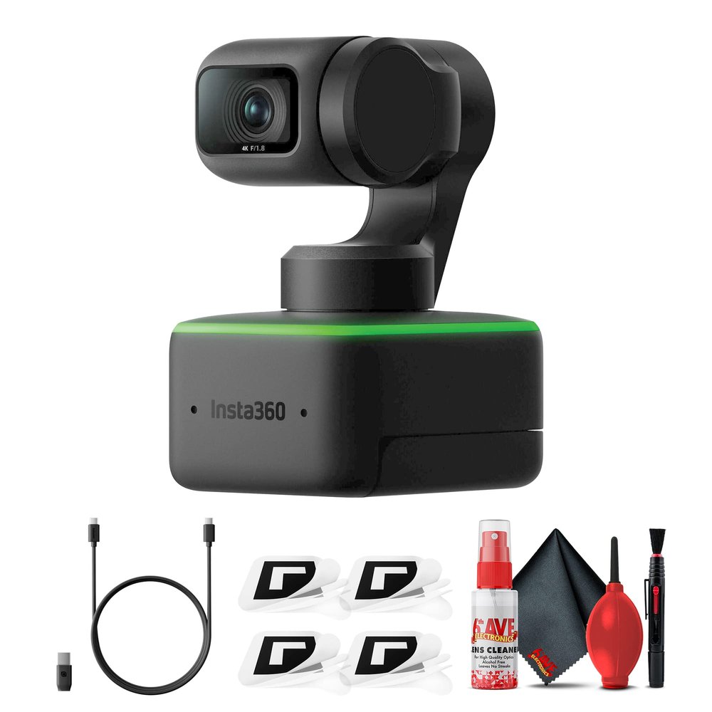 Insta360 Link UHD 4K AI Webcam with Tabletop Tripod and 6Ave Cleaning Kit