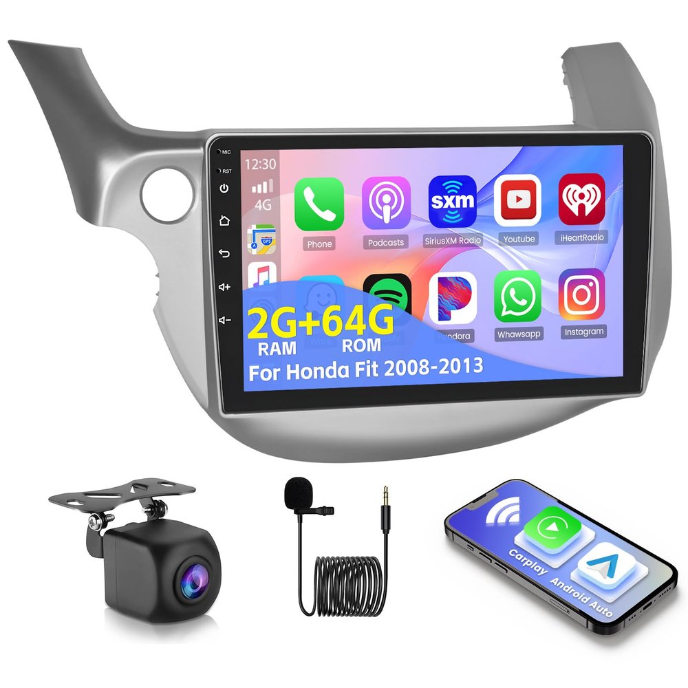 Roinvou [2G+64G] Car Radio for Honda Fit 2008-2013 with Wireless Carplay/Android Auto, 10.1 Inch Android 13 IPS Touch Screen Car Stereo, Bluetooth, GPS Navi, WiFi, SWC, 28UI, DSP