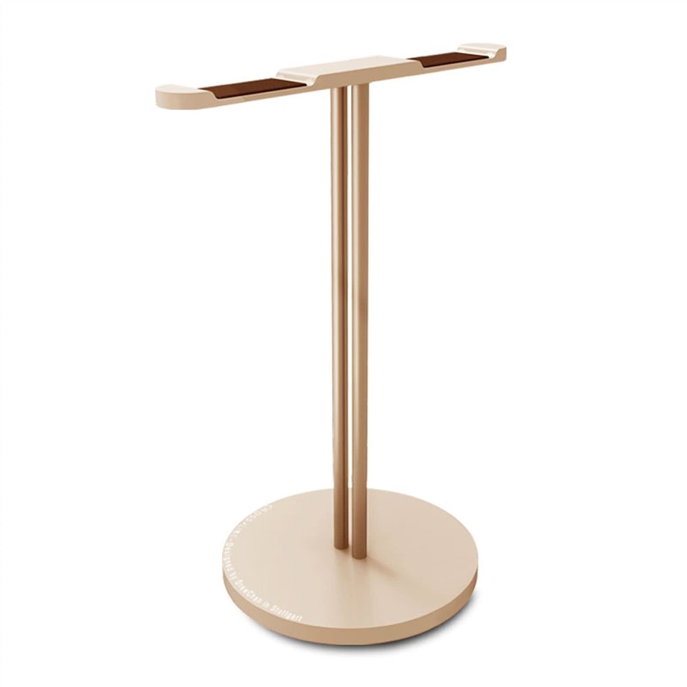 GRFIT Headphone Holder Aluminum Headphone Holder Stand Dual Hanger Holder Earphone Desk Display Rack Bracket with Anti-Slip Pad for Game Headphones Headset Stand (Color : Double-Gold)
