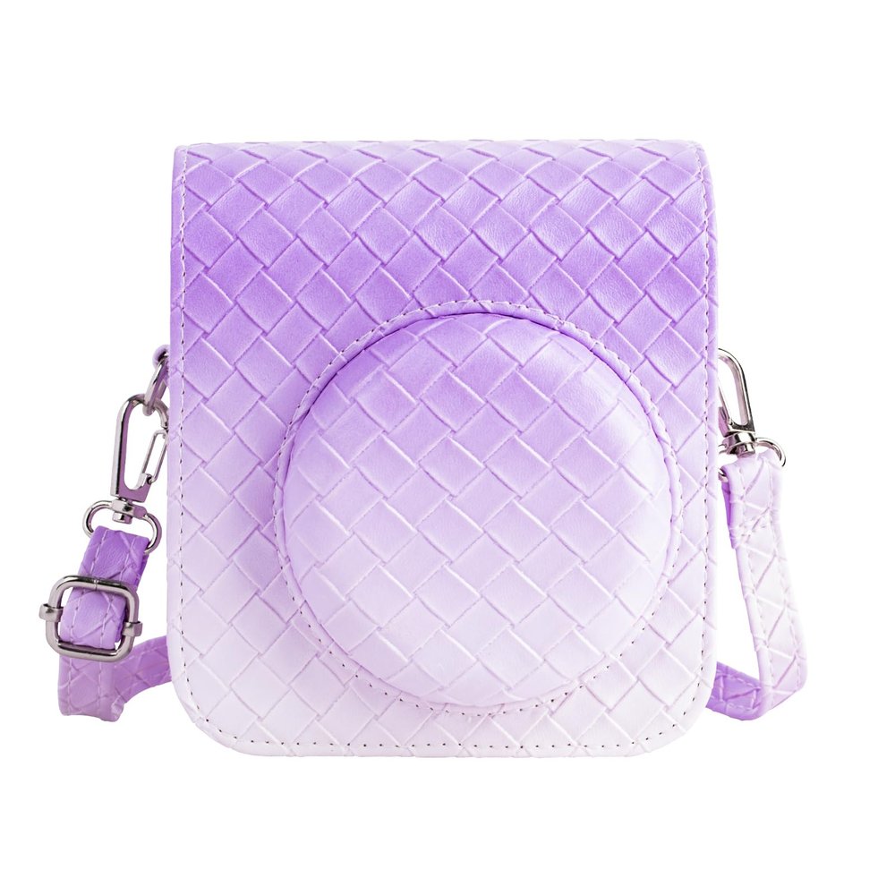 MUZIRI KINOKOO Case for Fujifilm Instax Mini 12 Instant Film Camera, PU Leather Gradient Weave Veins Fuji Mini 12 Protective Case with Shoulder Strap - Purple