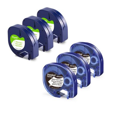 3 White + 3 Black Compatible with Dymo Letratag Label Maker Refills for Dymo LT-100T LT100H Puls Label Maker