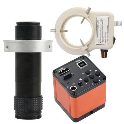 38MP 2K 1080P USB HDMI Industrial Digital Electronic Video Microscope Camera & 120X C-Mount Lens Whit 56-LED Adjustable Ring Light