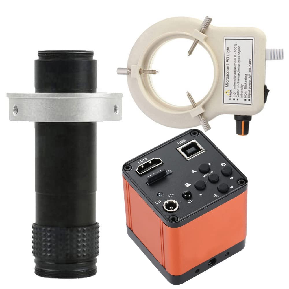 38MP 2K 1080P USB HDMI Industrial Digital Electronic Video Microscope Camera & 120X C-Mount Lens Whit 56-LED Adjustable Ring Light