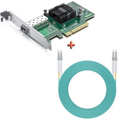 10Gb SFP+ PCI-E NIC with 20M OM3 LC to LC Fiber Patch Cable, Compare to Intel X520-DA1 Network Card, Single SFP+ Port, PCI Express X8, Support Windows Server/Linux/VMware