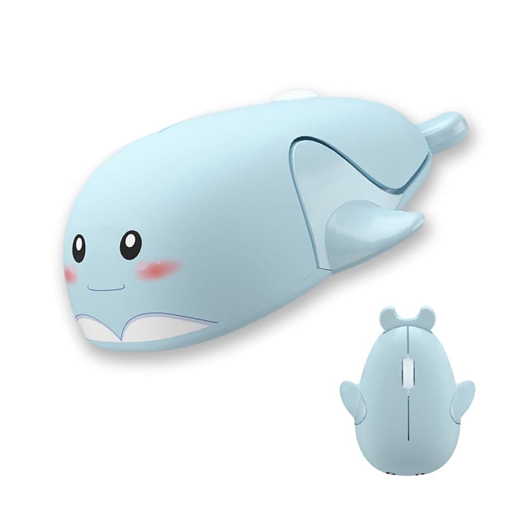 Samudgate Wireless Mouse, Cute Dolphin Shape 2.4 GHz USB Mute 1200DPI Optical Mice Portable Small Mouse for Travel, Office, Home, Laptop, Computer (Blue)