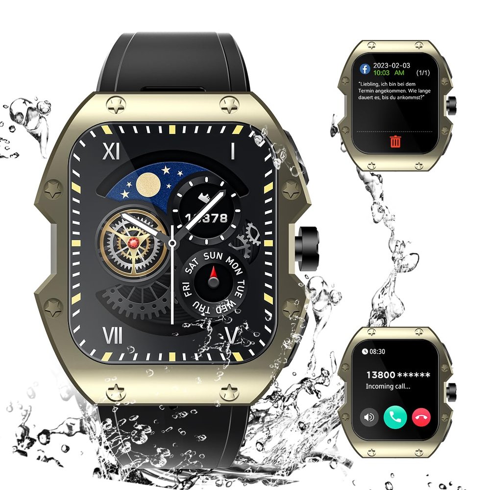 Smart Watch for Men (Make/Answer Call) 1.91 Curved Screen IP68 Waterproof Fitness Tracker Watch for Android iOS Phones 580mAH Military Smartwatch with Heart Rate Blood Oxygen Pressure Sleep Monitor