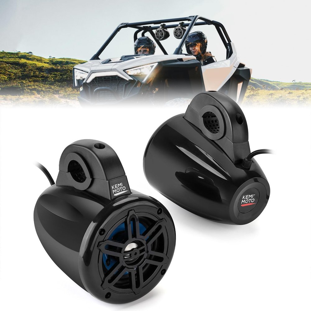 KEMIMOTO ATV UTV Speaker 4 Inch Marine-Grade Tower Speaker, Fit 1.65-2in Roll Bar Sound Stereo System with AMP Compatible with Can-Am, Polaris RZR, Ranger, Kawasaki Artic Cat, Marine, Golf Cart