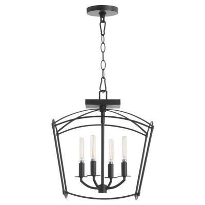 Quorum Lighting Mantle - 4 Light Convertible Pendant-16 Inches Tall and 14.5 Inches Wide-Matte Black Finish -Traditional Installation