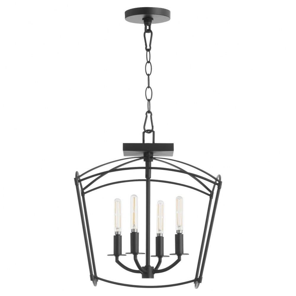 Quorum Lighting Mantle - 4 Light Convertible Pendant-16 Inches Tall and 14.5 Inches Wide-Matte Black Finish -Traditional Installation