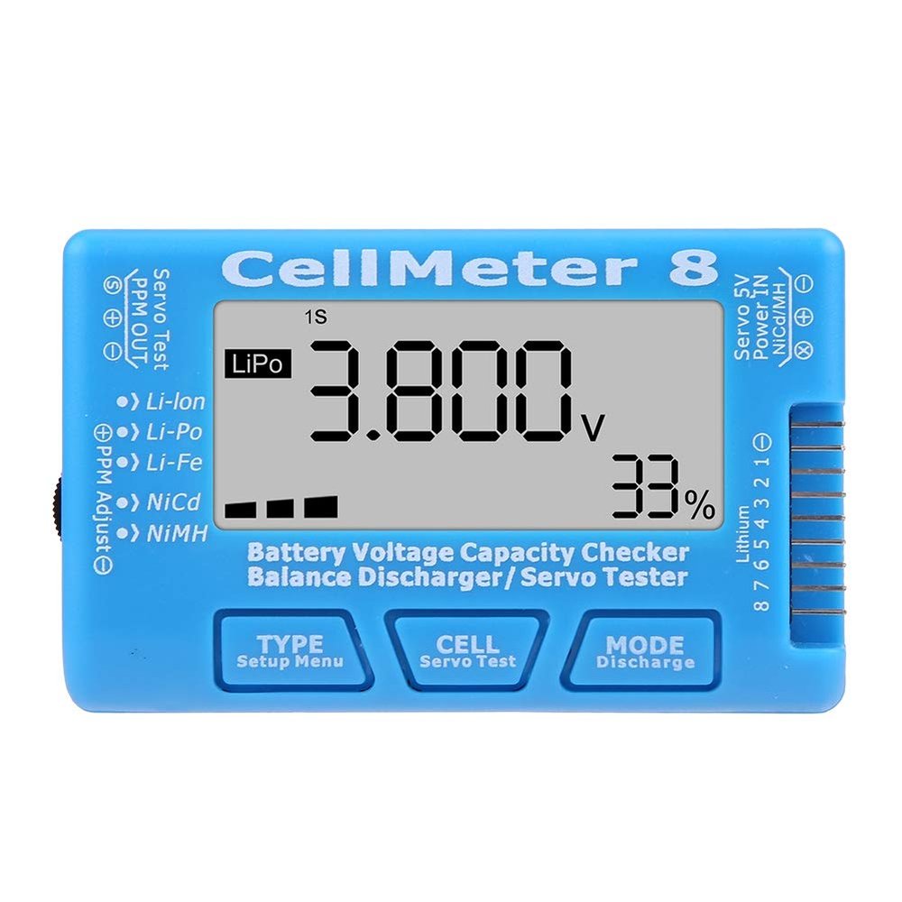 Digital RC Battery Tester - 8 Checker for LiPo Li-ion NiMH Batteries, Voltage Meter for RC Cars Drones Toys
