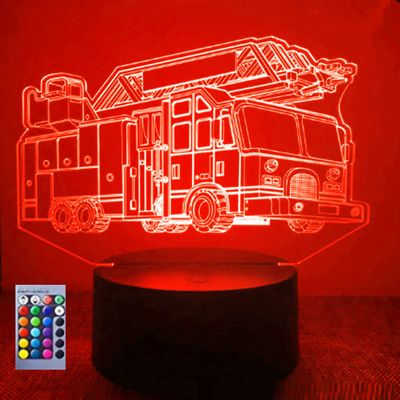 Jinnwell 3D Fire engine truck Night Light Lamp Illusion 16 Color Changing Table Desk Decoration Lamps Gift with Acrylic Flat ABS Base USB Cable Toy