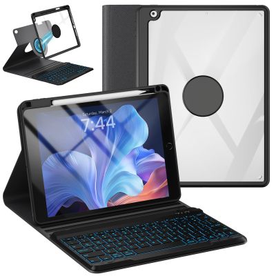 OYEEICE Keyboard Case for iPad 6th Generation 9.7 inch - 7 Color Backlit Detachable Wireless Keyboard, Upgraded Magnetic Cover with Pencil Holder for iPad Air 2nd Generation & iPad 6th/5th Gen - Black