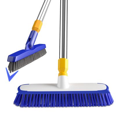 ITTAHO 12" Wide Floor Scrub and Grout Brush Set With Long Extendable Handle - Stiff Bristle Heavy Duty Cleaner for Tile, Deck, Garage, Kitchen, Bathroom