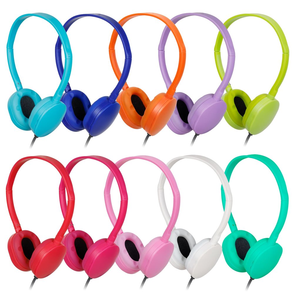 OSSZIT Classroom Kids Headphones Bulk 50 Pack Class Set of Headphones for Students Children Boys Girls Teen and Adult (10 Colors)