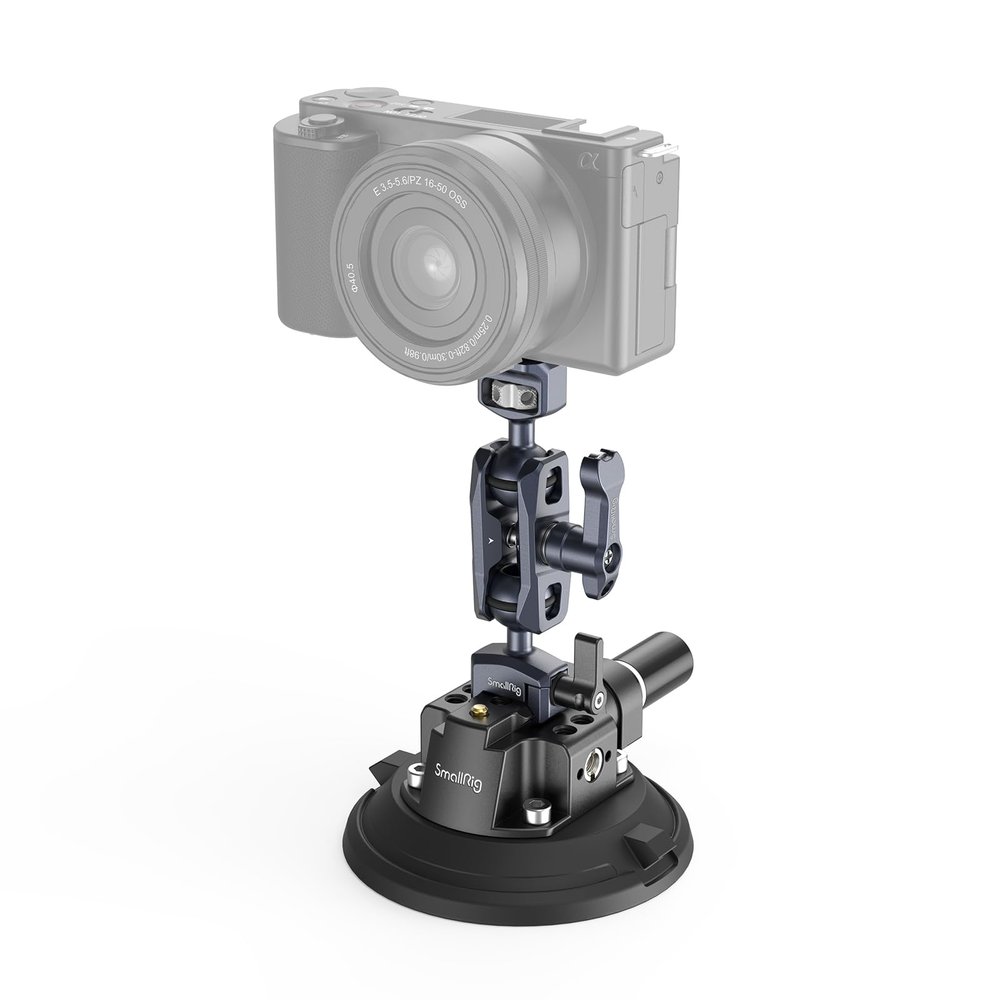 SMALLRIG 4" Camera Suction Mount with Ball Head Magic Arm, Car Mount for Lightweight Camera/Action Camera/Phone, Air Pump Vacuum Suction Cup, Max Load 3kg/6.6 Pound - 4236