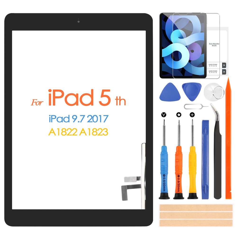 A1822 A1823 Screen Replacement, for iPad 2017 5th Generation Touch Screen 9.7 inch Digiziter Touchscreen Glass Panel with Home Button & Repair Tools (Not LCD)