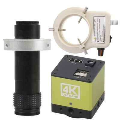 4K UHD 1080P HDMI Industrial Microscope Camera & 120X C-Mount Lens Whit 56-LED Adjustable Ring Light
