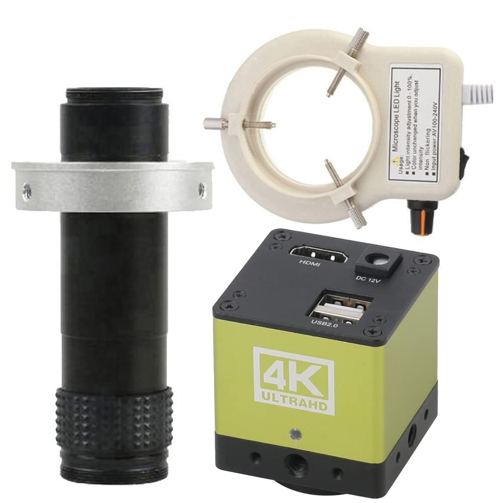 4K UHD 1080P HDMI Industrial Microscope Camera & 120X C-Mount Lens Whit 56-LED Adjustable Ring Light
