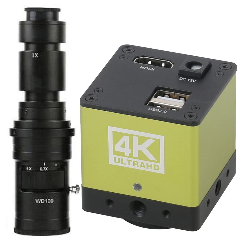 4K UHD 1080P HDMI Industrial Microscope Camera & 500X C-Mount Lens for PCB Board CPU Repair Soldering Measurement Function
