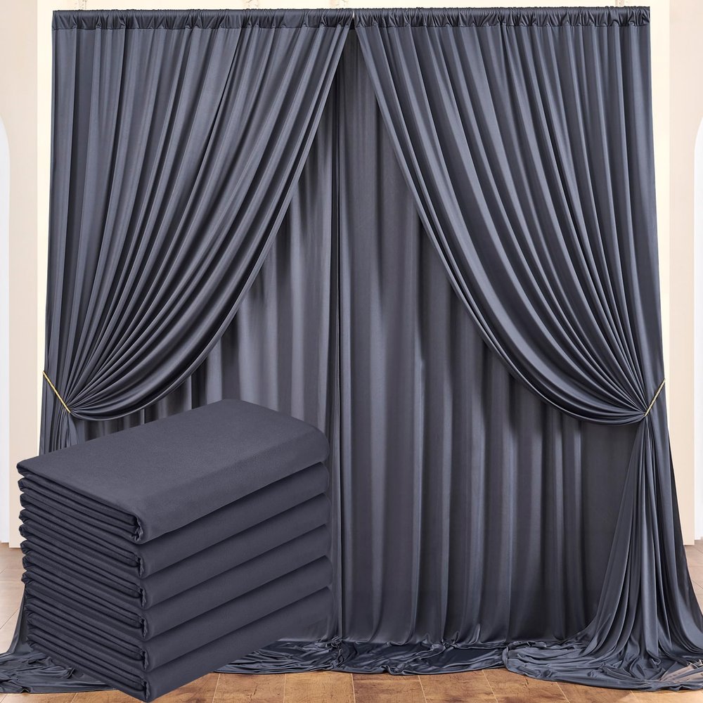 30 ft x 10 ft Wrinkle Free Charcoal Backdrop Curtain for Parties, Dark Grey Polyester Photo Backdrop Drapes for Baby Shower Wedding Engagement Birthday Party Backdrop Stand,5ft x 10ft 6 Panels