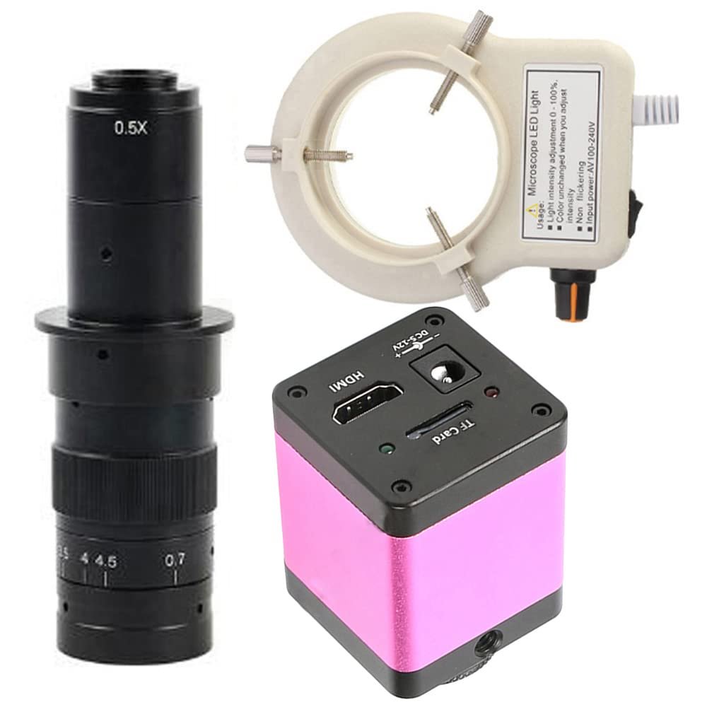720P HDMI HD Industrial Video Microscope Camera TF Card Storage Picture & 180X C-Mount Lens Whit 56-LED Adjustable Ring Light
