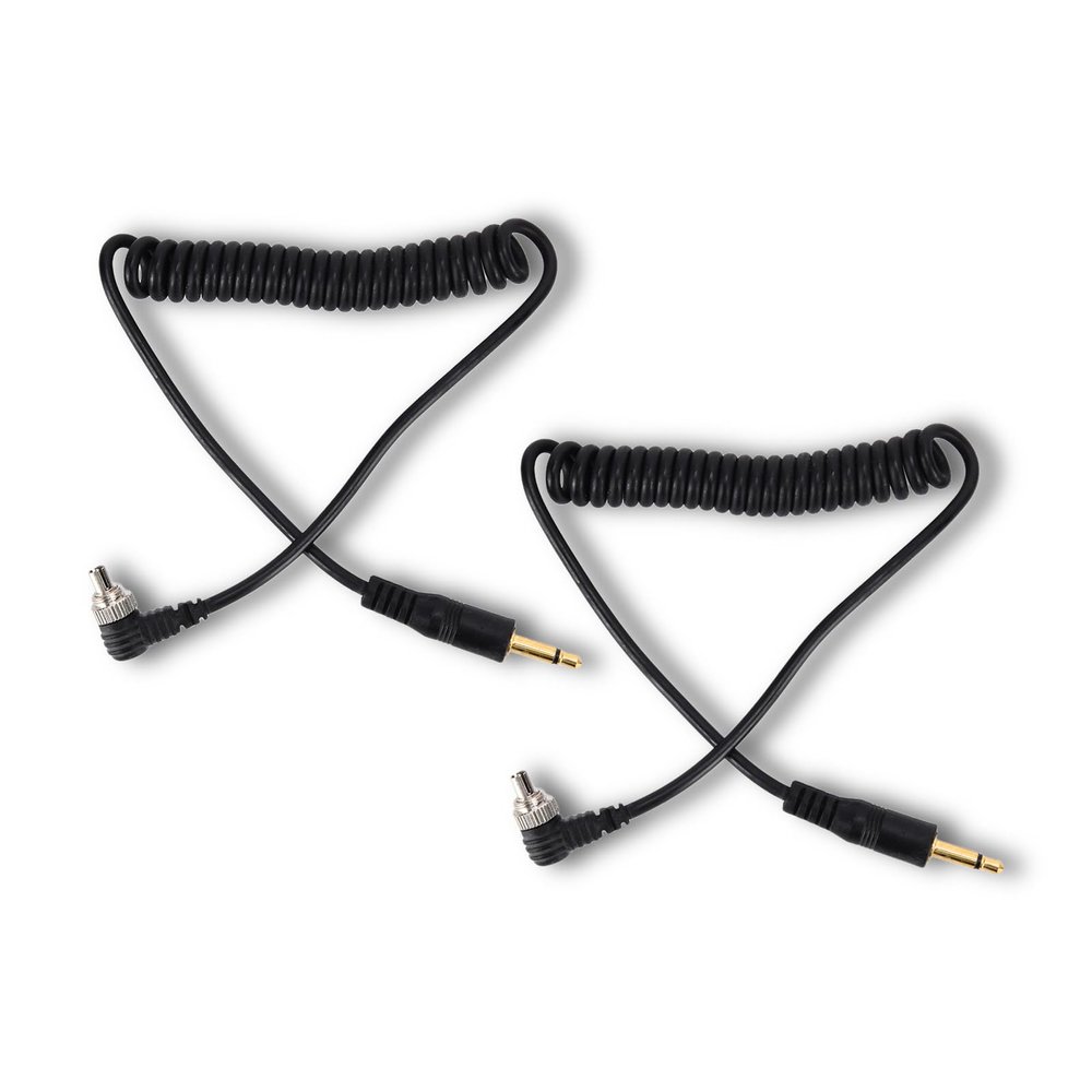 3.5mm to Male Flash PC Sync Cable, 2Pcs 30-80cm/11.8-31.5in 3.5mm Plug to Male Flash Sync Cord with Screw Lock, Photography Coiled Cord for Digital Cameras