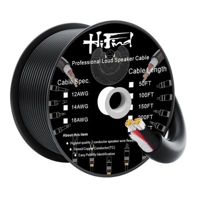 HiFind 16/2 Gauge Speaker Wire Cable 150 Ft-Tinned OFC Copper-UL CL3 Rated- Indoor/Outdoor-Pro Series 16 AWG-UV PVC Jacket&Cotton, Hi-Fi Sound for Car Audio,Home Theater Speakers,Stereos-Black