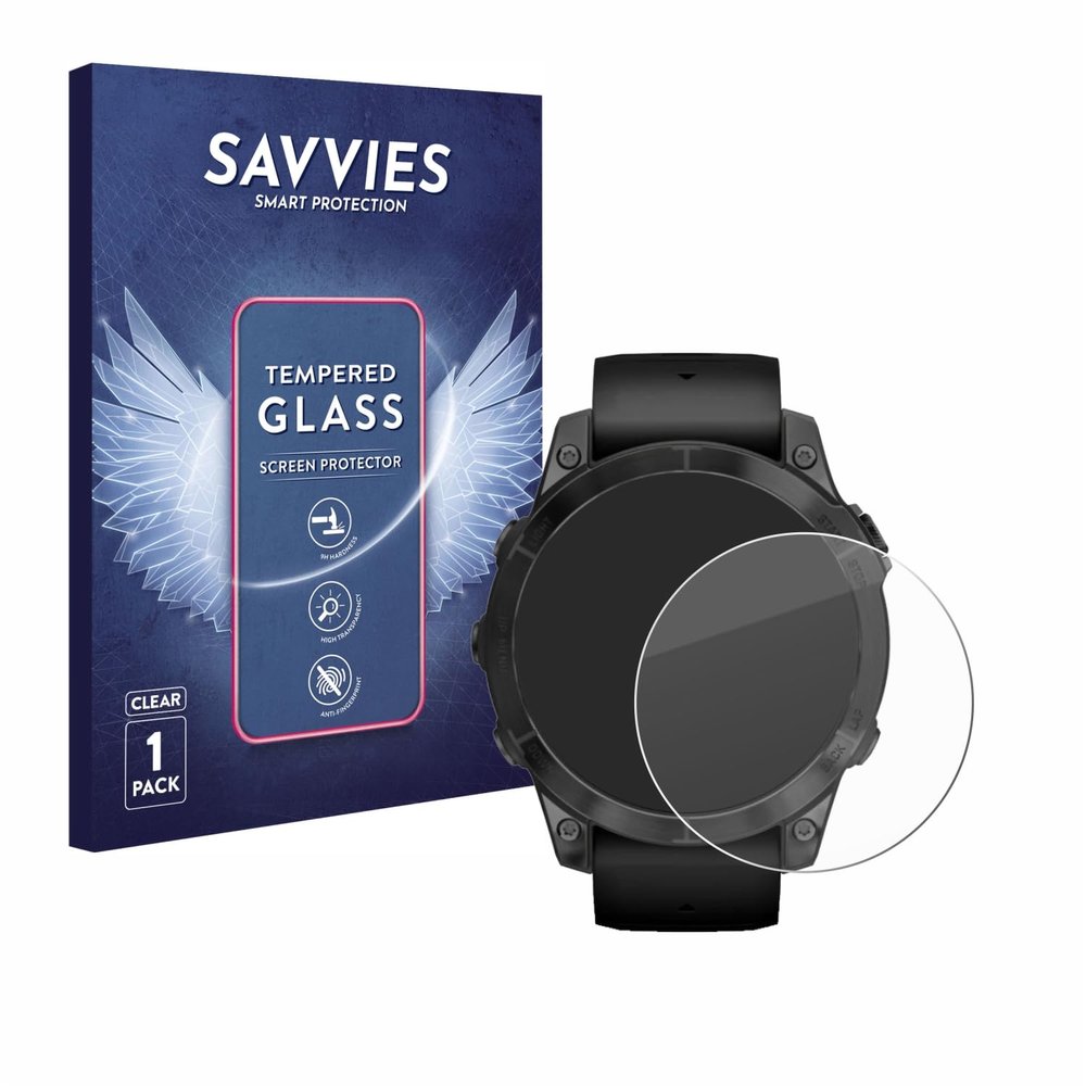 savvies Armoured Glass 1-Pack compatible with Garmin Epix Pro (Gen 2) (47 mm) Tempered Glass Screen Protector [Shockproof, 9H Ultra Hard]