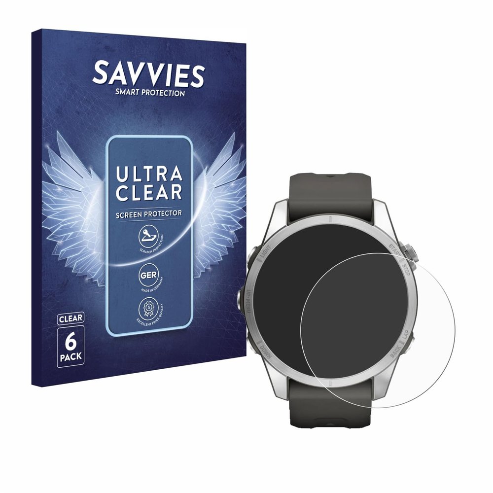 savvies Screen Protector compatible with Garmin Fenix 7S Pro Solar (42 mm) Protection Film Clear 6-Pack