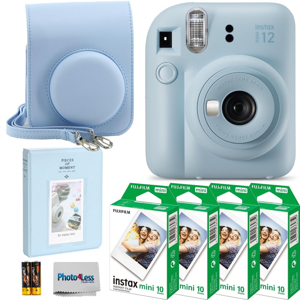 Fujifilm Instax Mini 12 Instant Film Camera (Pastel Blue) + Fuji Instax Mini Instant Film  40 Sheets + Instant Camera Gift Bundle