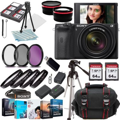 Sony a6600 Mirrorless Camera (ILCE6600/B) E PZ 16-50mm f/3.5-5.6 OSS Lens+Case+128 GIG Memory Cards+Commander Starter Kit(17PC) Bundle