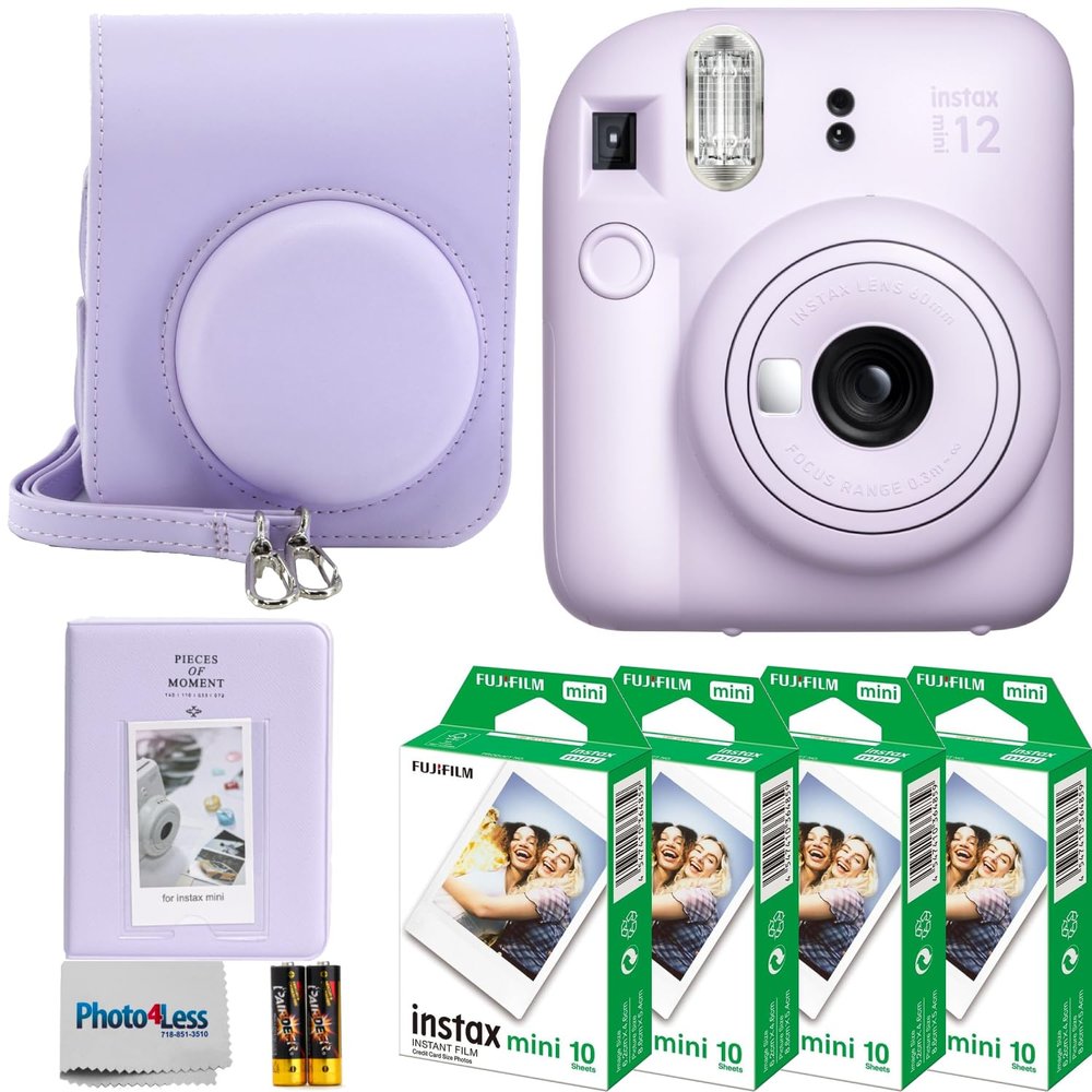 Fujifilm Instax Mini 12 Instant Film Camera Lilac Purple, Fuji Instax Mini Instant Film 40 Sheets, Instant Camera Gift Bundle
