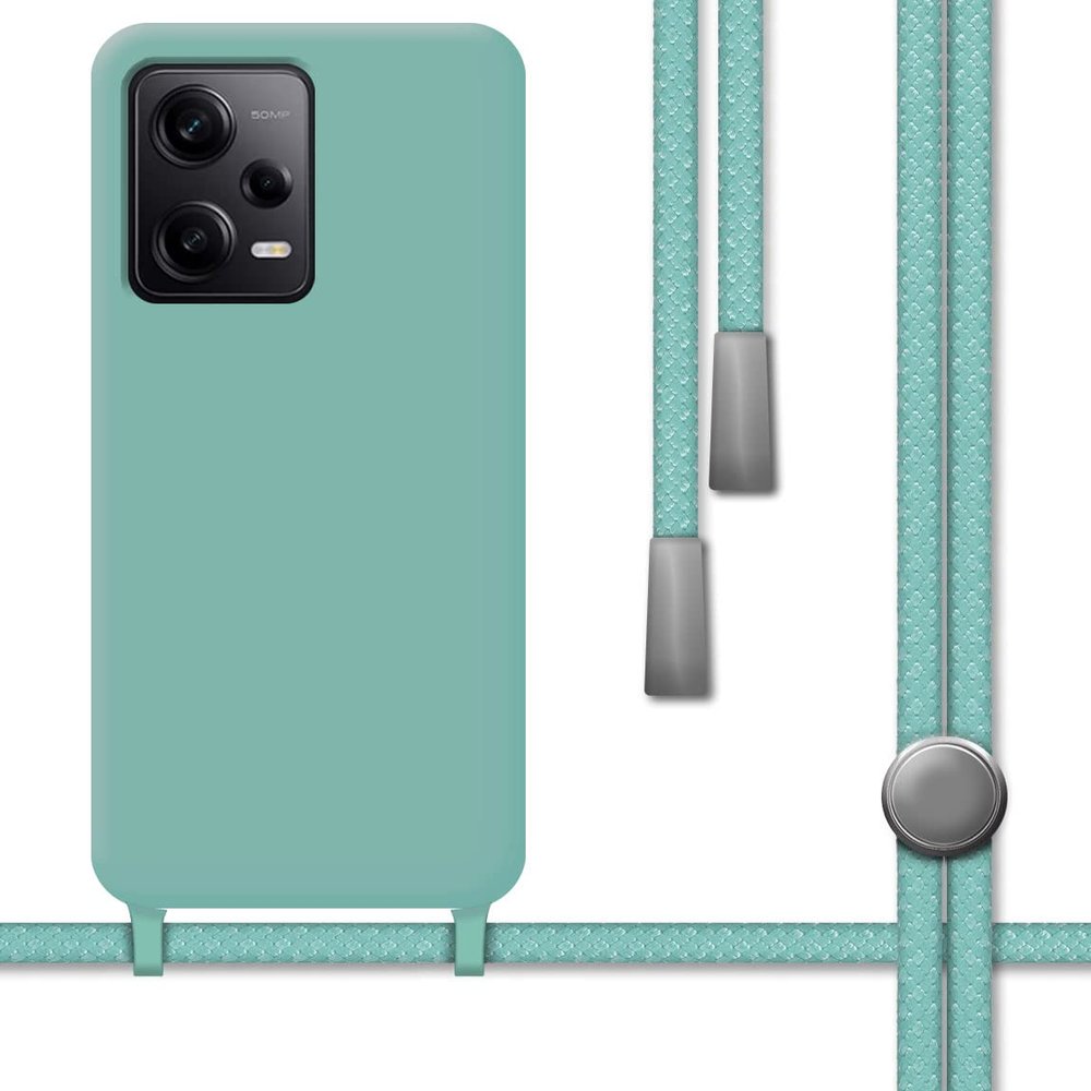 Tumundosmartphone Liquid Silicone Case with Lanyard for Xiaomi Redmi Note 12 Pro 5G Green