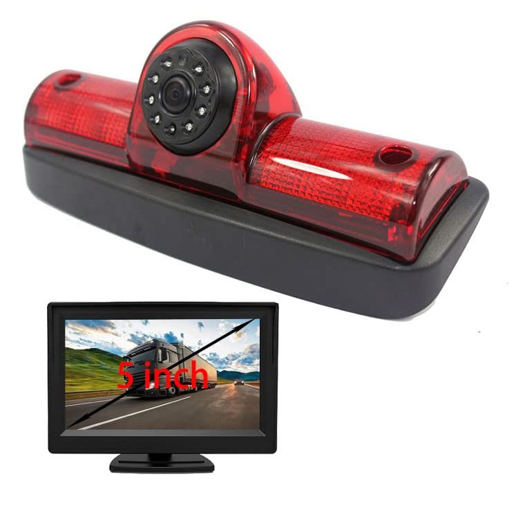3rd Third Brake Light Backup Reverse Parking Rear View Reversing Camera Led/IR Light Night Vision Waterproof IR Lights for RAM PROMASTER Cargos Van Guide Line HD CCD (Camera+5IN)