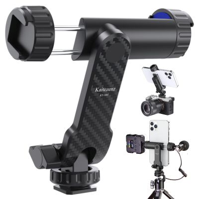 Kaitezenz Cell Phone Tripod Mount, Universal Tripod Phone Mount with 2 Cold Shoes, 360 Rotates 180 Tilts Camera Hot Shoe Phone Mount Smartphone Tripod Holder Adapter for iPhone Samsung All Phone