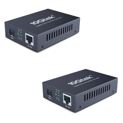2 Pack Gigabit SFP to RJ45 Fiber Media Converter, Fiber to Ethernet Converter, 10/100/1000Mbps RJ45 Port to 1000Mbps Open SFP Port, up to 120km, Auto-Negotiation, Durable Metal Casing